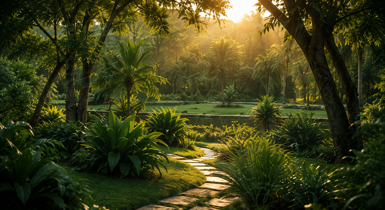 Peaceful tropical garden surrounded by nature
